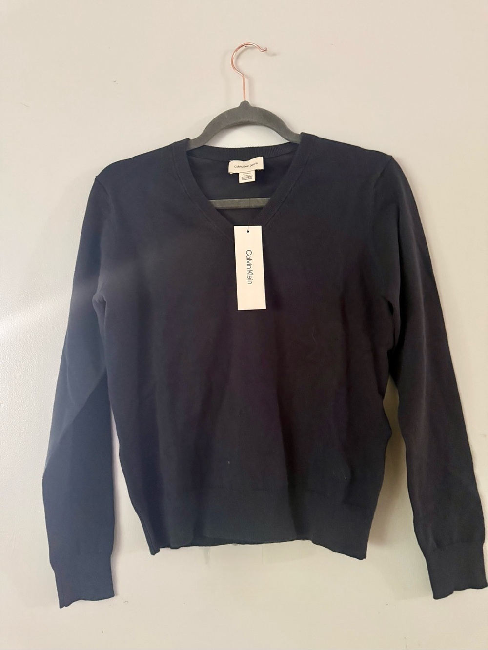 Calvin Klein Jeans V-Neck Fine Knit Sweater Charcoal XS